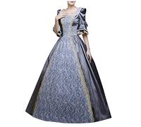 Routefuture Rétro Maxi Robe Femmes Arc À Volants Princesse Gothique De Cour Manches Longues Cocktail Soirée Cosplay Costume Halloween Swing Père Noël (Gris,XL)