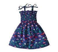 Routefuture Robe Bébé Fille Princesse 1-5 Ans Décontractée Sans Manches à Bretelle Réglable Plissée Élastiquée Pour Plage d'Été Vacance Fête (Marine, 3-4 Ans)