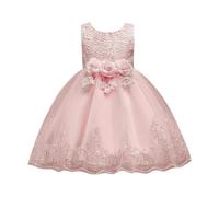 Routefuture Robe de Princesse Bébé Fille Fleur Broderie Bowknot Tulle Tutu Demoiselle d'honneur Mariage Communion Ceremonie Anniversaire Carnaval Robe de Bal de Soirée (Rose,4-5 Ans)