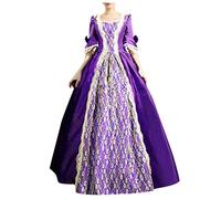 Routefuture Robe Medievale Femme Renaissance Robe Victorienne Robe Gothique Longue Deguisement MéDieval Cosplay Medieval Vintage Jupe Retro Robe Soiree Dentelle (Violet,L)