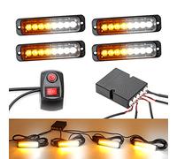 ROUTEKING 4 x 8 LED stroboscopiques clignotantes d'urgence pour voiture, camion, remorque, caravane, camping-car (ambre/blanc)