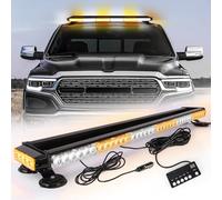 ROUTEKING 95cm 80LED Barre Lumineuse Clignotante Stroboscopique - 12V/24V Gyrophare Magnetique LED pour Véhicule Voiture, Rampe de Gyrophare avec Base magnétique (Ambre/Blanc/Ambre)