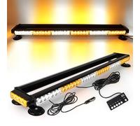 ROUTEKING 95cm 80LED Gyrophare Magnetique LED - 12V/24V Barre Lumineuse Clignotante Stroboscopique pour Véhicule Voiture, Rampe de Gyrophare avec Base magnétique (Ambre/Blanc/Ambre)