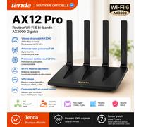 Routeur WiFi 6 Tenda AX12 Pro AX3000 Double Bande 160MHz 2976Mbps Gigabit EasyMesh WiFi+ NFC VPN OpenVPN WireGuard 4 Antennes Haute Puissance 7dBi Couverture Étendue Réseau IoT Contrôle Parental