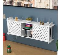 Routeur WiFi mural sans fil avec panneau de brassage, étagère flottante en bois et plastique pour rangement de boîte Internet (7 tailles)