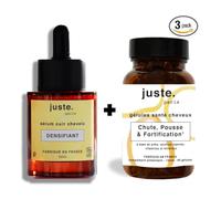 Routine Anti-Chute & Pousse Cheveux JUSTE PARIS - Cure 3 Mois Gélules Santé Cheveux + Sérum Densifiant Bio - Action Intérieure & Cuir Chevelu - Densité, Volume & Croissance - Femme & Homme