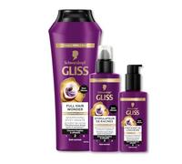 Routine Capillaire Gliss, Full Hair Wonder, Shampooing, Serum stimulateur de racines, Soin fortifiant de longueurs, Sans silicone,Cheveux fragiles et affaiblis, Cafeine et Peptides, Cheveux plus forts