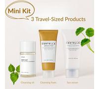 Routine de soin 3 étapes en format mini Contenu du set :1.Huile Démaquillante Contrôle des Pores à la Feuille de Cœur - ANUA (20 ml)2.Mousse Nettoyante Centella Ampoule - SKIN1004 (20 ml)3.Écran Solai