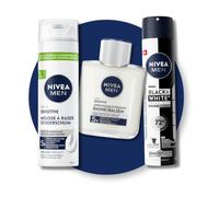 Routine du Matin NIVEA MEN - Soins Rasage et Après Rasage + Déodorant 72h | Mousse à raser Sensitive 200ml + Baume après rasage 100ml + Déodorant anti-transpirant 72h anti-taches Black & White