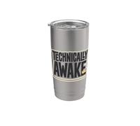Routine matinale de caféine avec citations endormies techniquement éveillées Gobelet isotherme en acier inoxydable double paroi