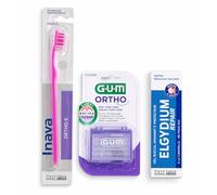 Routine Orthodontique Complète - Brosse à Dents Ultra Souple Ortho-X + Cire Orthodontique GUM + Gel Réparateur Elgydium Repair - Soulage Irritations, Protège les Bagues et Favorise la Cicatrisation