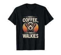 Routine pour Les Amoureux des Chiens First Coffee Then Walkies T-Shirt