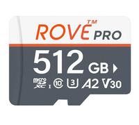 Rove Pro Carte mémoire Micro SDXC 512 Go avec Adaptateur 100 Mo/s C10, U3, V30, 4K, A2 pour caméra embarquée, Smartphones Android, tablettes, Jeux