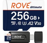 ROVE Ultimate Carte Micro SD microSDXC 256 Go avec lecteur de carte USB 3.2 Type C 170 Mo/s C10, U3, V30, 4K, A2 pour Dash Cam, smartphones Android, tablettes, jeux