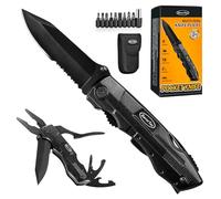 RoverTac Couteau de poche, Multitool 15-en-1 avec pince, Ouvre-bouteille & ouvre-boîte, 9 embouts de tournevis, Mécanisme de verrouillage & étui en nylon - Outil EDC pour camping, Cadeau pour hommes