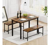 Rovibek Ensemble de Table de Salle à Manger pour 4 Personnes, Table de Petit déjeuner Moderne avec bancs et Pieds réglables, Style Industriel en Bois, Style Ferme, Marron Rustique