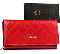Rovicky | Porte-monnaie, en cuir, pour femmes en position horizontale, avec fermeture à déclic, rouge, cuir naturel, 18.5x10 cm