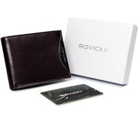 Rovicky | Porte-monnaie fin pour homme, en cuir grainé, avec poche zippée, marron, 12x9.5 cm