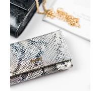 Rovicky | Porte-monnaie pour femme, Haute qualité, laqué, avec motif peau de serpent, gris, 14x8.5 cm