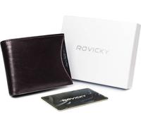 Rovicky | Porte-monnaie pour homme, en cuir grainé, étui avec fenêtre photo, marron, noir, 11.5x9 cm