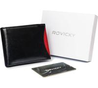 Rovicky | Porte-monnaie pour homme, en cuir grainé, étui avec fenêtre photo, noir, rouge, 11.5x9 cm
