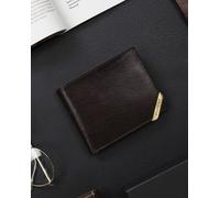 Rovicky | Portefeuille horizontal pour homme, avec accent doré, cuir véritable grainé, marron, 11.5x9.5 cm