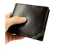 Rovicky | Portefeuille horizontal pour homme, avec accents argentés, cuir véritable grainé, marron, 11.5x9.5 cm