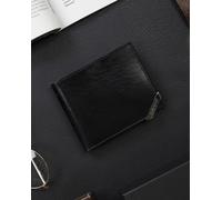 Rovicky | Portefeuille horizontal pour homme, avec accents argentés, cuir véritable grainé, noir, marron, 11.5x9.5 cm