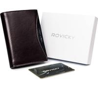 Rovicky | Portefeuille pour homme, en cuir naturel grainé, RFID, marron, noir, 9.5x13 cm