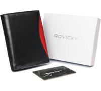 Rovicky | Portefeuille pour homme, Grand original, en cuir naturel grainé, RFID, noir, rouge, 9.5x13 cm