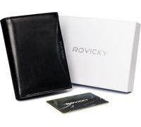 Rovicky | Portefeuille pour homme, richement doté, en cuir naturel grainé RFID, noir, 9,5x13 cm