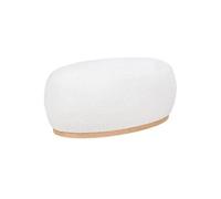 ROVIK - Pouf Ovale en Tissu Bouclé Blanc Socle en MDF -