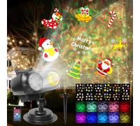 ROVLAK Projecteur Noël Extérieur Intérieur, Projecteur Noel de Étanche avec 12 Diapositives et 10 Couleurs de Vagues, Projecteur de Halloween avec Télécommande pour Pâques, Thanksgiving