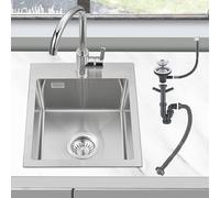 ROVOGO 40x34cm Evier de Cuisine Acier Inox 304 Brossé, Lavabo Cuisine 1 Bac | Kit de vidage d'évier de cuisine avec bonde panier et trop-plein, Evier de cuisine avec trou pour robinet, montage par-dessus