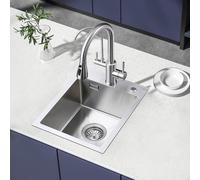 ROVOGO 45 x 35 cm Evier Cuisine en 304 Acier Inox, Kit de Vidage d'évier de Cuisine avec Trop-plein, Évier de Cuisine avec Trous pour Robinet et Distributeur de Savon, Lavabo Cuisine 1 Bac Brossée