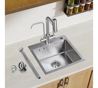 ROVOGO 46 x 44 cm Evier Cuisine en 304 Acier Inox, Kit de Vidage d'évier de Cuisine avec Trop-plein, Évier de Cuisine avec Trous pour Robinet et Distributeur de Savon, Lavabo Cuisine 1 Bac Brossée