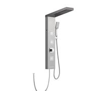 ROVOGO Colonne de Douche Hydromassante LED sans Mitigeur, 4 Fonctions: Douche Pluie, Jets de Massage, Douchette à main et Bec de Baignoire, Acier inox 304, Brossée