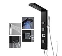 ROVOGO Colonne Panneau de Douche Hydromassante Led Sans Robinetterie, 4 Fonctions: Douche de pluie à Led, 3 Jets de Massage, Douchette et Bec Bain déverseur, Acier inox 304, Noir