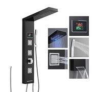 ROVOGO Panneau Colonne de Douche Hydromassante Led sans Robinetterie, 5 Fonctions: LED Douche Pluie, Jet de Massage, Douchette, Bec Bain déverseur et Affichage de La température, Acier Inox 304, Noir