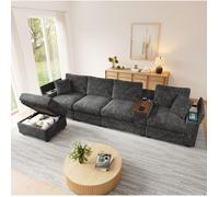 ROVRYN canapé d'angle modulable en L 313 x 147 x 82 cm avec pouf, rangement, USB/USB-C, chenille grise