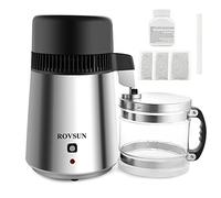 ROVSUN Distillateur d'eau de comptoir en acier inoxydable 4 L entièrement amélioré pour la maison, filtre purificateur d'eau pure, machine à eau distillée 750 W avec récipient en verre, 1 l/h, 5