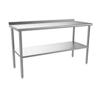 ROVSUN Table en acier inoxydable lourd avec étagère et dosseret réglables pour cuisine, restaurant, maison, hôtel - Table en acier inoxydable robuste pour préparation et travail, tables de travail