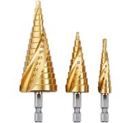 Rovtop 3PCS Foret Fraise Meche Etage, HSS Inox Metal, 4-12/20/32mm, Triangle Conique Titane, avec Tige Hexagone, Pour Visseuse Percage sur Acier, Laiton, Bois, Plastique