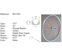 ROVVA - Roue Arrière VTT 26 Pouces De Fabrication Française (Etrto : 559X37) - 36 Rayons - Axe Moyeu 10Mm - Serrage Blocage Rapide - 6/7/8 Vitesses - Argenté