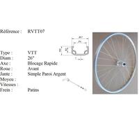 ROVVA - Roue Avant VTT 26 Pouces De Fabrication Française (Etrto : 559X37) - 36 Rayons - Axe Moyeu 9Mm - Serrage Blocage Rapide - Argenté