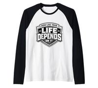 Row Like Your Life Depends on It Blague drôle d'équipe d'aviron Manche Raglan