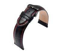 ROWCES Bracelet de montre en cuir noir 12-24mm bracelet de montre à point rouge pour bracelet de remplacement de montre pour hommes, Noir, 19mm