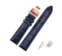 ROWCES Bracelet de montre en cuir véritable, bleu foncé, 16mm - 23mm, avec fermoir papillon, 16mm