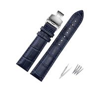 ROWCES Bracelet de montre en cuir véritable, bleu foncé, 16mm - 23mm, avec fermoir papillon, 22mm