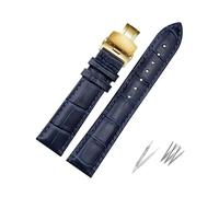 ROWCES Bracelet de montre en cuir véritable, bleu foncé, 16mm - 23mm, avec fermoir papillon, 22mm